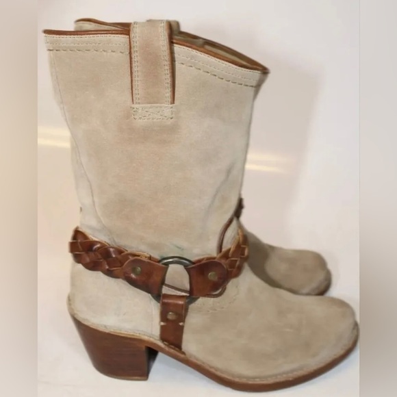 Frye Womens 10 B Carmen Braided Harness Western Riding Slouch Tan Ankle Boots - Picture 5 of 14